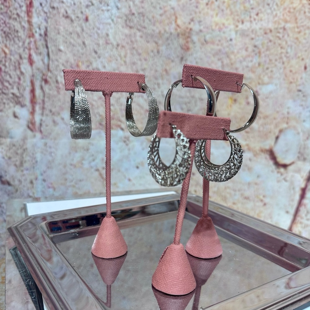 NWT Elegant Silver Hoop Earrings Set